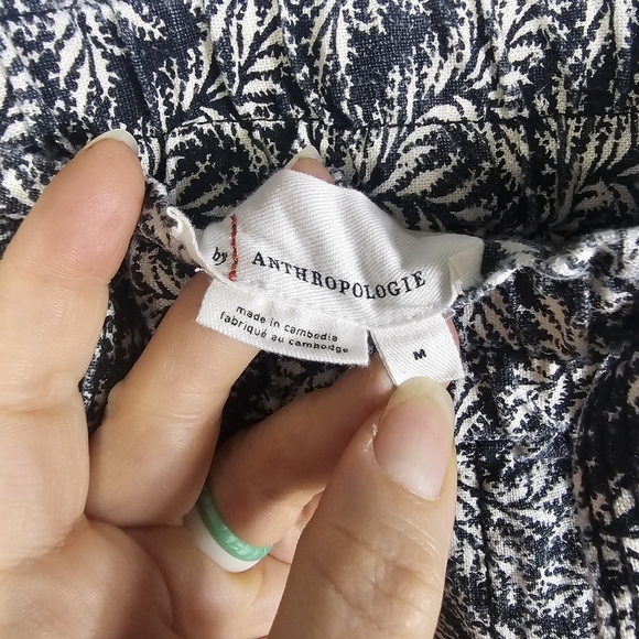 Anthropologie Linen Joggers Palm Leaf Pattern Black Ivory Drawstring Womens M - Picture 8 of 15